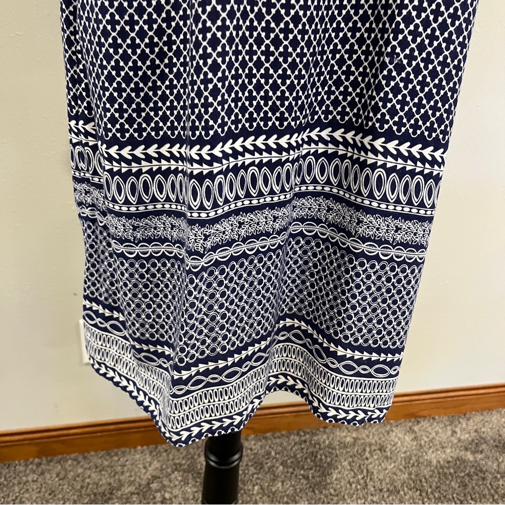 Tanzara Navy and White geometric print loose fit mini Dress size large - Picture 7 of 15